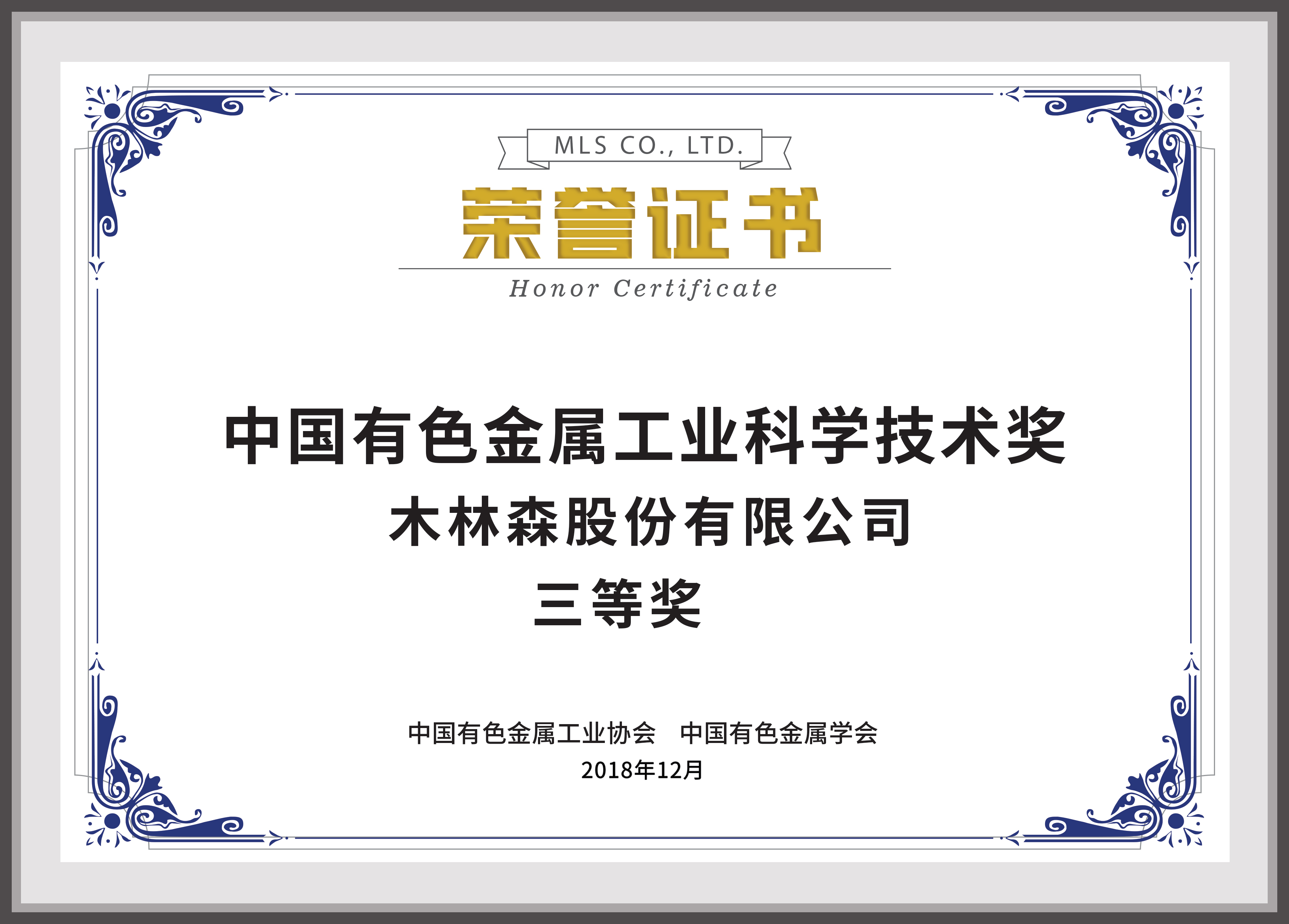 中国有色金属工业科学技术奖三等奖